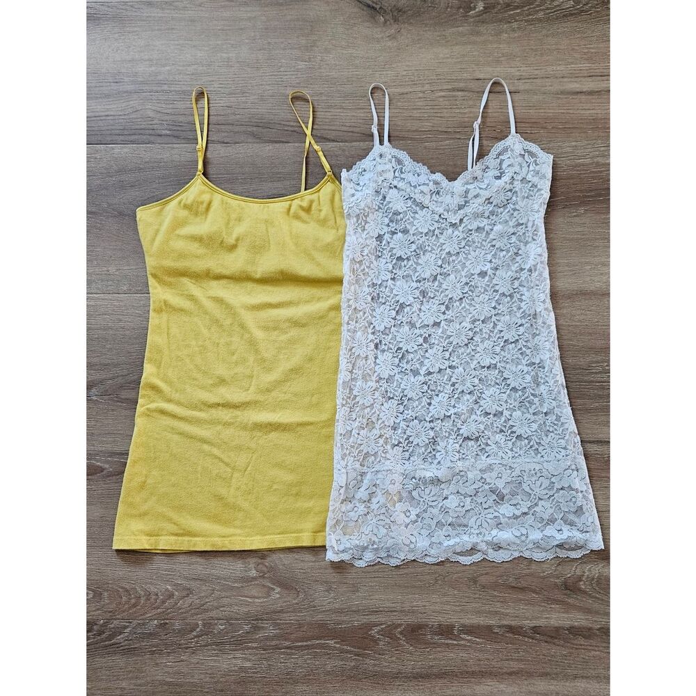 Set Of 2 Tank Tops Yellow And White Lace Size M